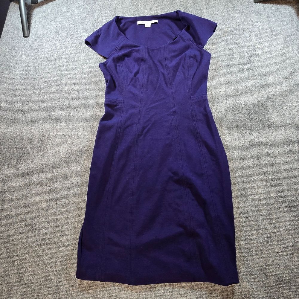 Diane von Furstenberg DVF Sheath Dress Womens 6 Navy Blue Midi Cap Sleeve